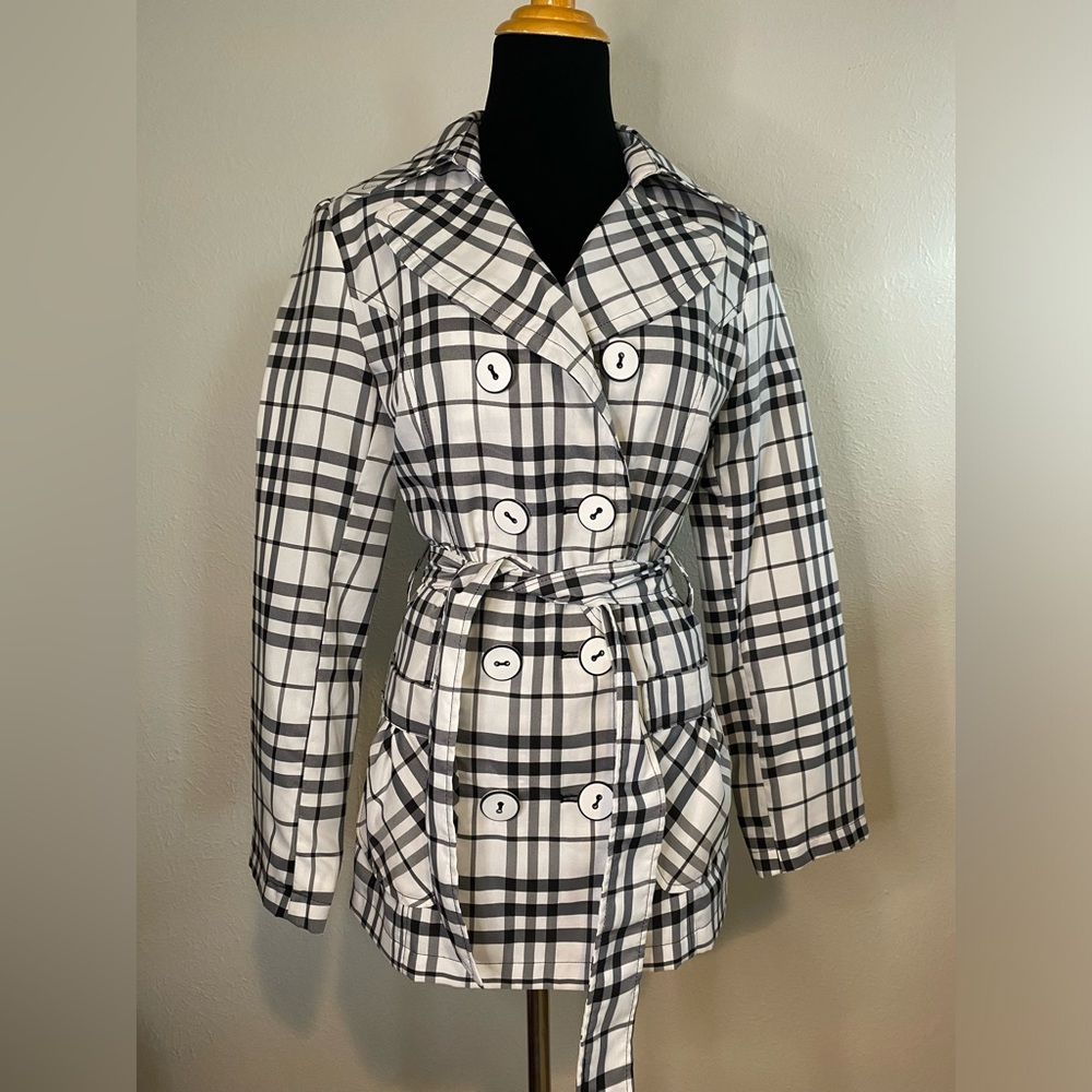 Giacca Plaid Double-Breasted Women's Jacket with Belt Size Small